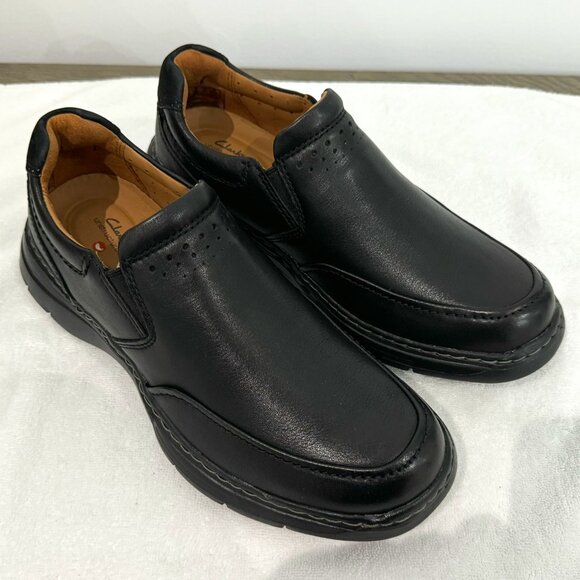CLARKS Men's Brawley Step Black Leather Loafers - Size 8 XW - NEW! - Picture 1 of 11